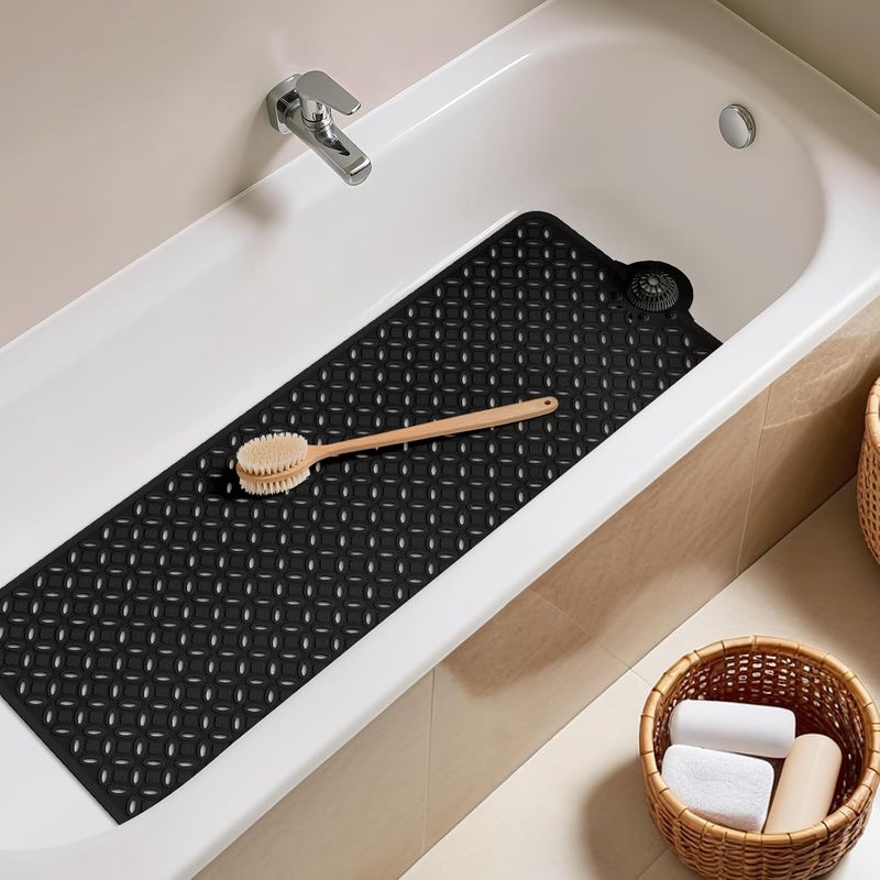 OTHWAY Bath Mat for Tub Non Slip: 39" X 17" Long Bathtub Mat with Hair Catcher│Big Drain Holes Shower Mats for Inside Shower│Machine Washable (Black) - Image 2